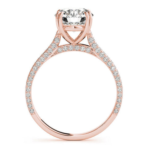 Rose gold Round Diamond Solitaire with Pave Band and Six-Prong Setting