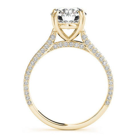 Yellow gold Oval Diamond Solitaire with Pave Band and Six-Prong Setting