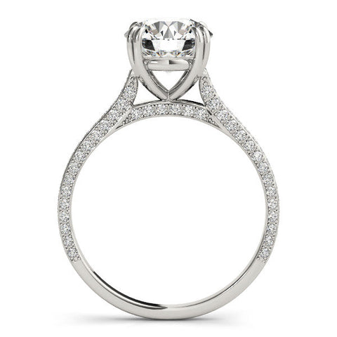 Platinum Round Diamond Solitaire with Pave Band and Six-Prong Setting