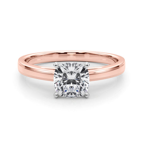Rose gold Cushion Solitaire Diamond Ring with Four-Prong Setting and Classic Band
