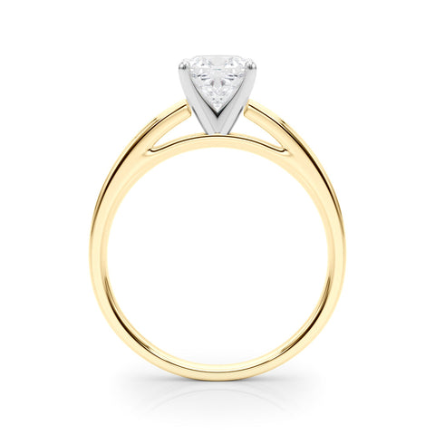 Yellow gold Cushion Solitaire Diamond Ring with Four-Prong Setting and Classic Band