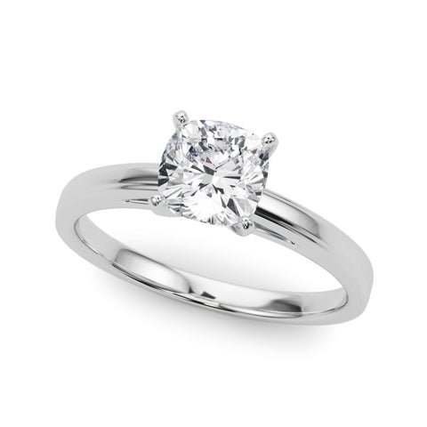 Silver Cushion Solitaire Diamond Ring with Four-Prong Setting and Classic Band