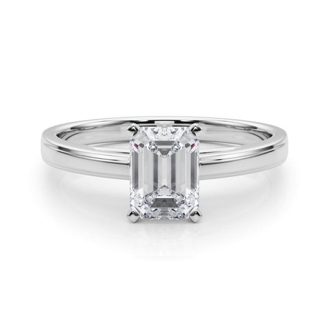 Silver Radiant Solitaire Diamond Ring with Four-Prong Setting and Classic Band