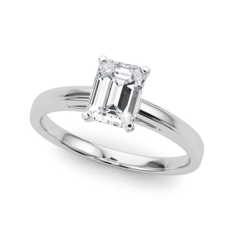 Silver Radiant Solitaire Diamond Ring with Four-Prong Setting and Classic Band