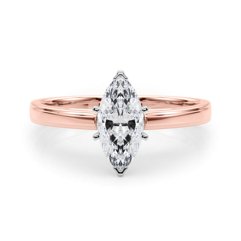 Rose gold Marquise Solitaire Diamond Ring with Four-Prong Setting and Classic Band