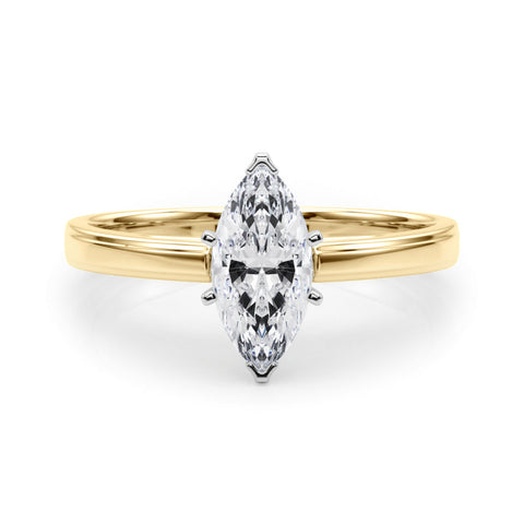 Yellow gold Marquise Solitaire Diamond Ring with Four-Prong Setting and Classic Band