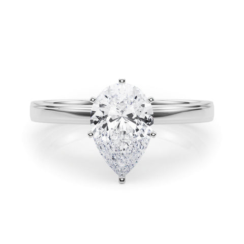 White gold Pear Solitaire Diamond Ring with Four-Prong Setting and Classic Band