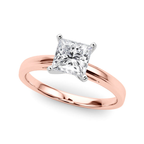 Rose gold Princess Solitaire Diamond Ring with Four-Prong Setting and Classic Band