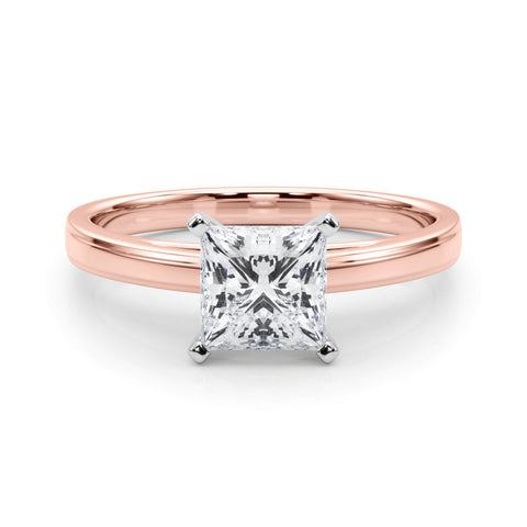 Rose gold Princess Solitaire Diamond Ring with Four-Prong Setting and Classic Band