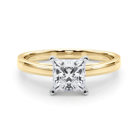 Yellow gold Princess Solitaire Diamond Ring with Four-Prong Setting and Classic Band