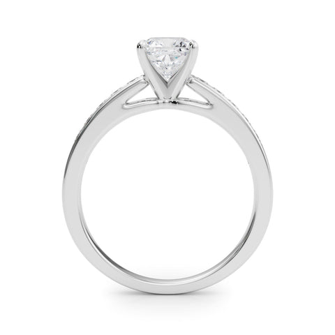 Platinum Cushion Solitaire Diamond Ring with Channel-Set Band and Four-Prong Setting