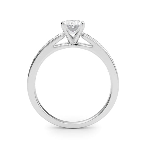 Platinum Oval Solitaire Diamond Ring with Channel-Set Band and Four-Prong Setting