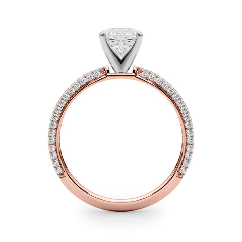 Rose gold Cushion Solitaire with Pave Band and Four-Prong Setting