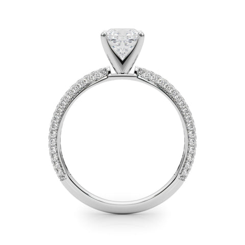 Platinum Cushion Solitaire with Pave Band and Four-Prong Setting