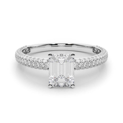 Platinum Radiant Solitaire with Pave Band and Four-Prong Setting