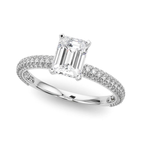 Platinum Radiant Solitaire with Pave Band and Four-Prong Setting