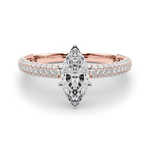 Rose gold Marquise Solitaire with Pave Band and Four-Prong Setting