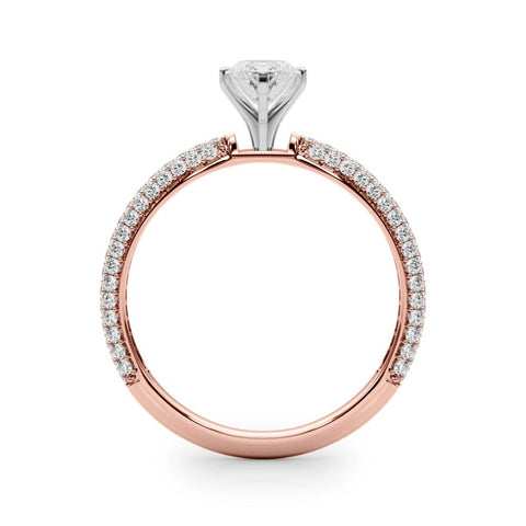 Rose gold Marquise Solitaire with Pave Band and Four-Prong Setting