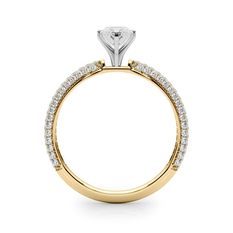 Yellow gold Marquise Solitaire with Pave Band and Four-Prong Setting