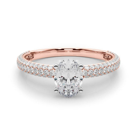 Rose gold Oval Solitaire with Pave Band and Four-Prong Setting
