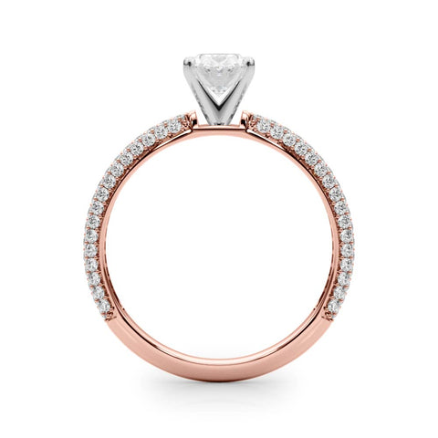 Rose gold Oval Solitaire with Pave Band and Four-Prong Setting