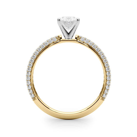 Yellow gold Oval Solitaire with Pave Band and Four-Prong Setting