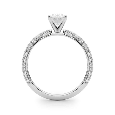 Platinum Oval Solitaire with Pave Band and Four-Prong Setting