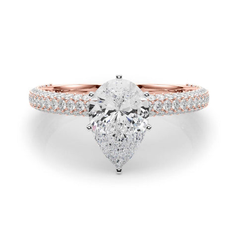 Rose gold Pear Solitaire with Pave Band and Four-Prong Setting