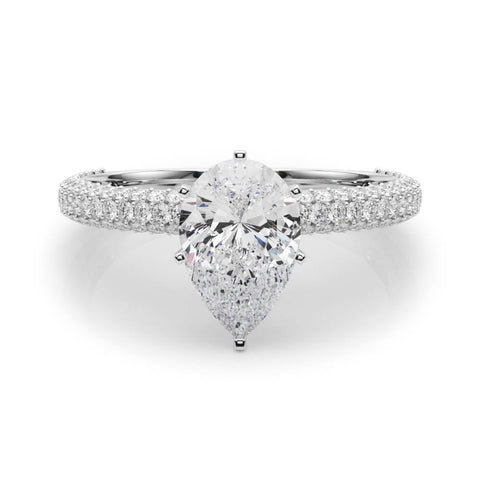 Platinum Pear Solitaire with Pave Band and Four-Prong Setting