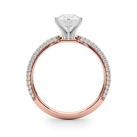 Rose gold Pear Solitaire with Pave Band and Four-Prong Setting