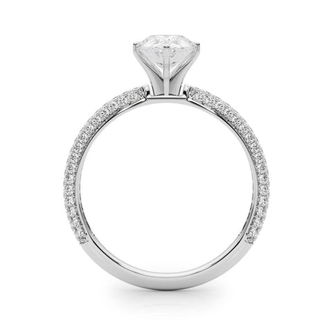 Platinum Pear Solitaire with Pave Band and Four-Prong Setting