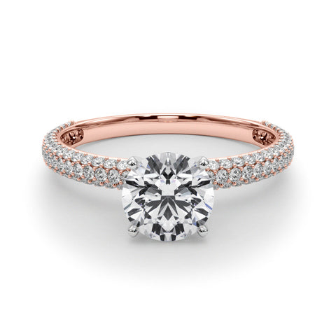 Rose gold Round Solitaire with Pave Band and Four-Prong Setting