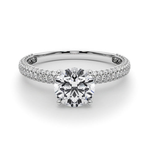 Platinum Round Solitaire with Pave Band and Four-Prong Setting