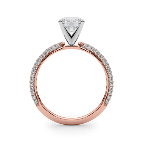 Rose gold Round Solitaire with Pave Band and Four-Prong Setting
