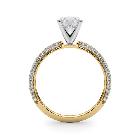 Yellow gold Round Solitaire with Pave Band and Four-Prong Setting