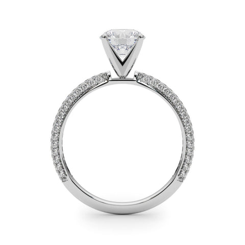 Platinum Round Solitaire with Pave Band and Four-Prong Setting
