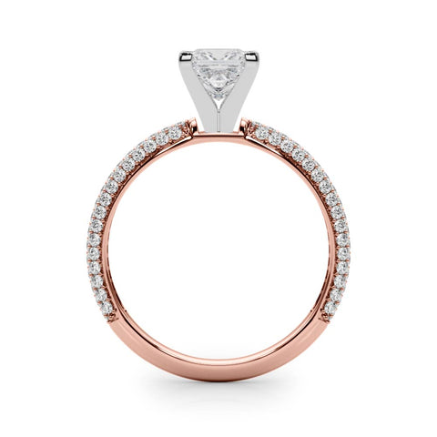 Rose gold Princess Solitaire with Pave Band and Four-Prong Setting