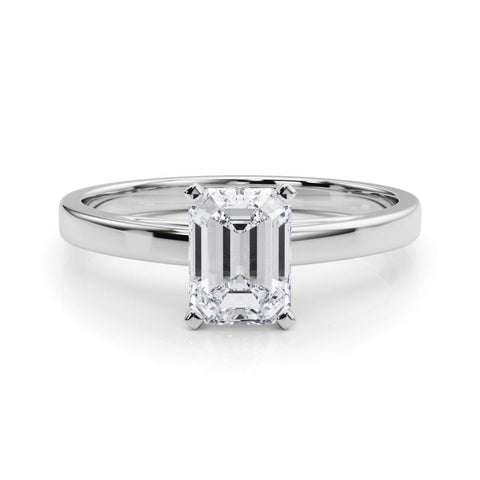 Platinum Radiant Solitaire Diamond Engagement Ring with Four-Prong Setting on a Classic Band