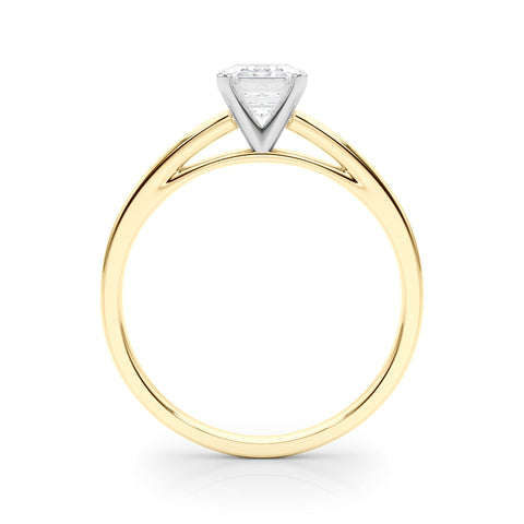 Yellow gold Emerald Solitaire Diamond Engagement Ring with Four-Prong Setting on a Classic Band