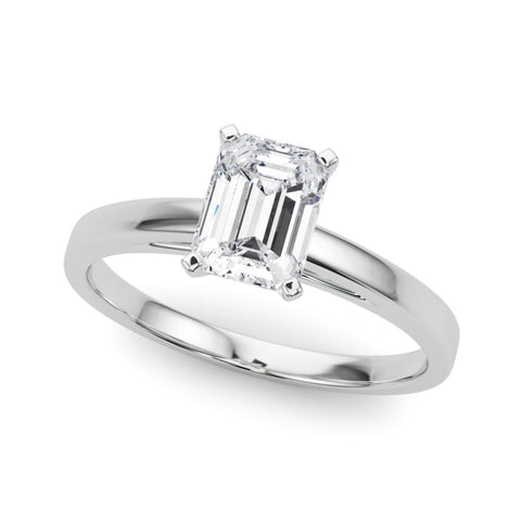 Platinum Radiant Solitaire Diamond Engagement Ring with Four-Prong Setting on a Classic Band
