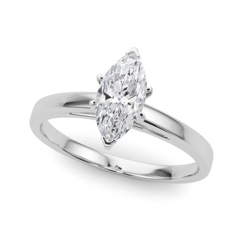 Platinum Marquise Solitaire Diamond Engagement Ring with Four-Prong Setting on a Classic Band