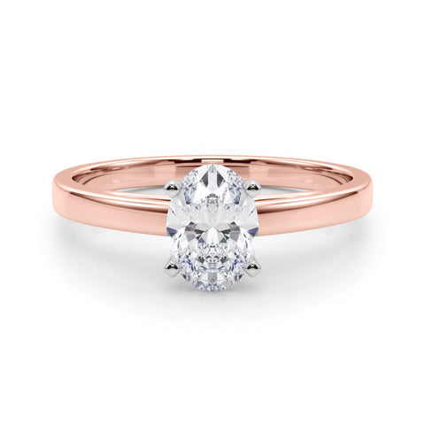 Rose gold Oval Solitaire Diamond Engagement Ring with Four-Prong Setting on a Classic Band
