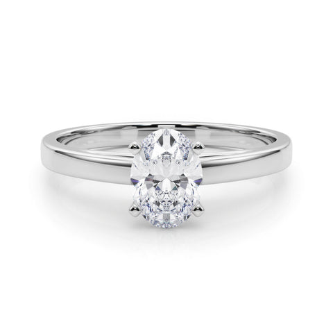Platinum Oval Solitaire Diamond Engagement Ring with Four-Prong Setting on a Classic Band