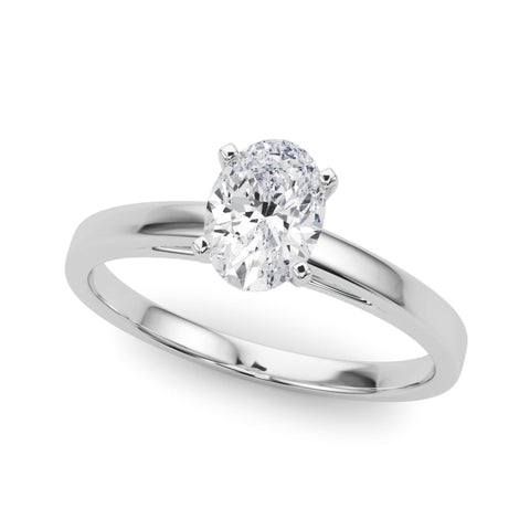 Platinum Oval Solitaire Diamond Engagement Ring with Four-Prong Setting on a Classic Band