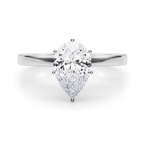 Platinum Pear Solitaire Diamond Engagement Ring with Four-Prong Setting on a Classic Band