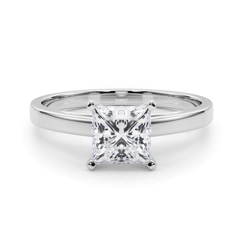 Platinum Princess Solitaire Diamond Engagement Ring with Four-Prong Setting on a Classic Band
