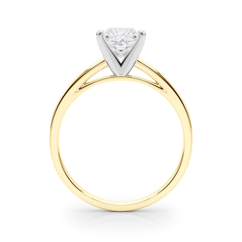 Yellow gold Princess Solitaire Diamond Engagement Ring with Four-Prong Setting on a Classic Band