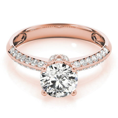 Rose gold Round Solitaire Split Shank Pave Diamond Engagement Ring with Four-Prong Setting