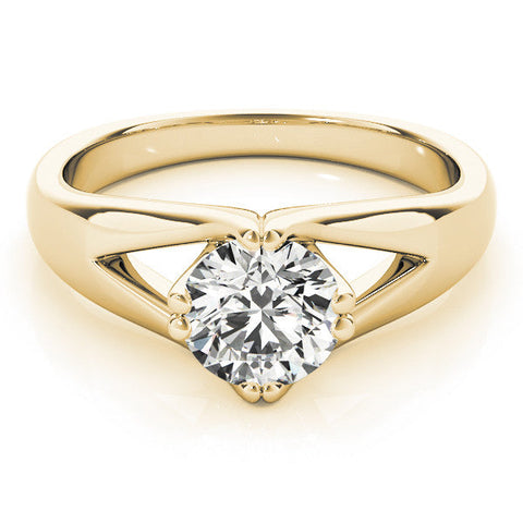 Yellow gold Round Solitaire Split Shank Prong Set Ring