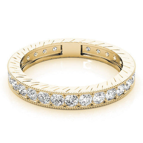 Yellow gold Round Cut Diamond Milgrain Bezel Set Eternity Band